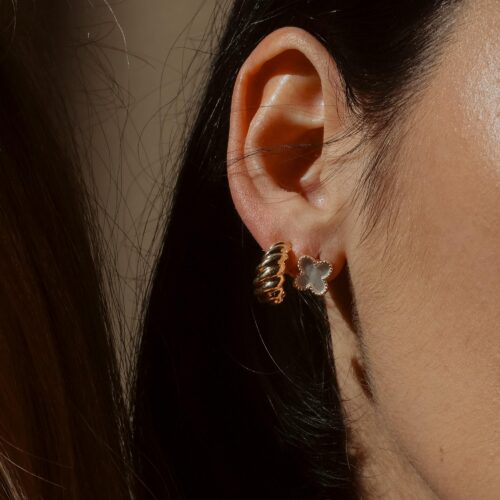 an image of the luna earring and flower earring